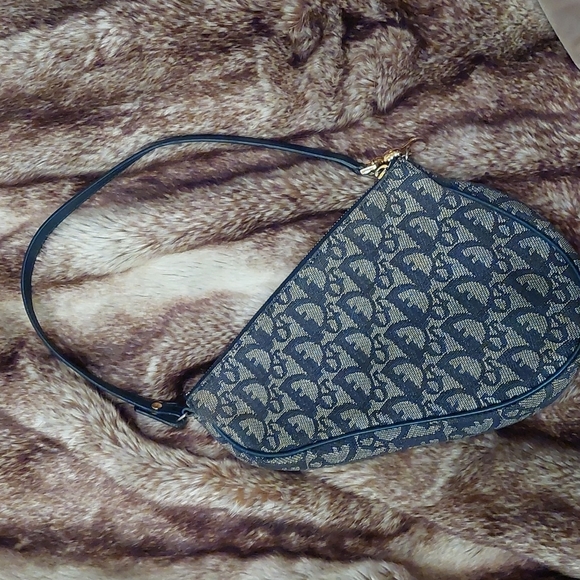 CHRISTIAN DIOR DIORISSIMO Vintage Mini Saddle Bag Navy Logo COA included! - Picture 3 of 12